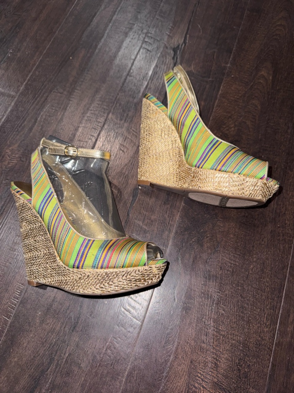 Nine West Multicolor Striped Raffia Wedge Sandals - Picture 2 of 5